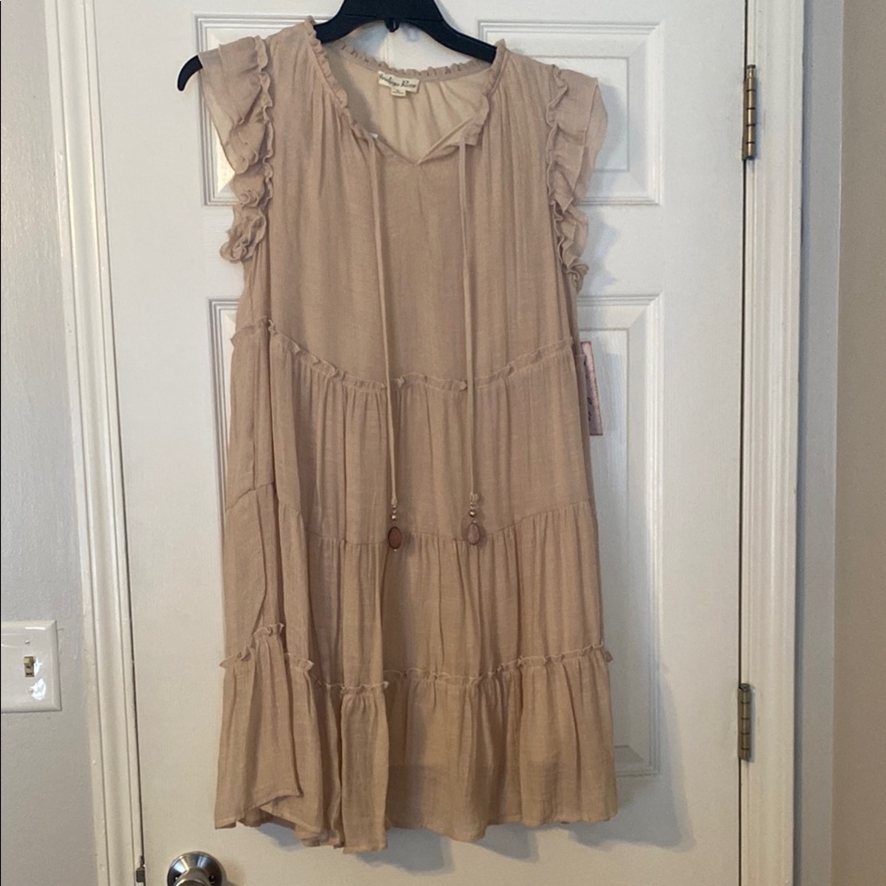Tan and Cream Tiered Ruffled Mini Sundress